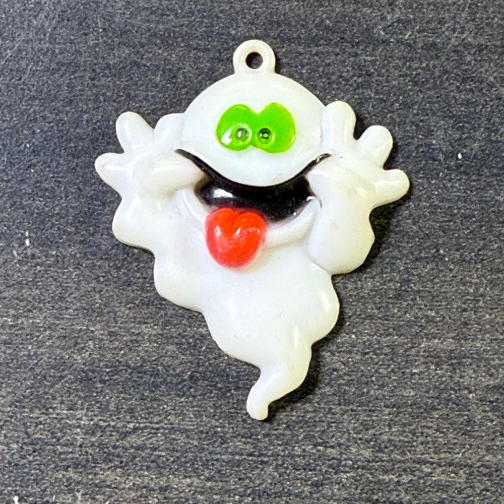 Cute Ghost Charm Green Eyes Red Heart Tongue Halloween Kawaii‎ Pendant Jewelry
